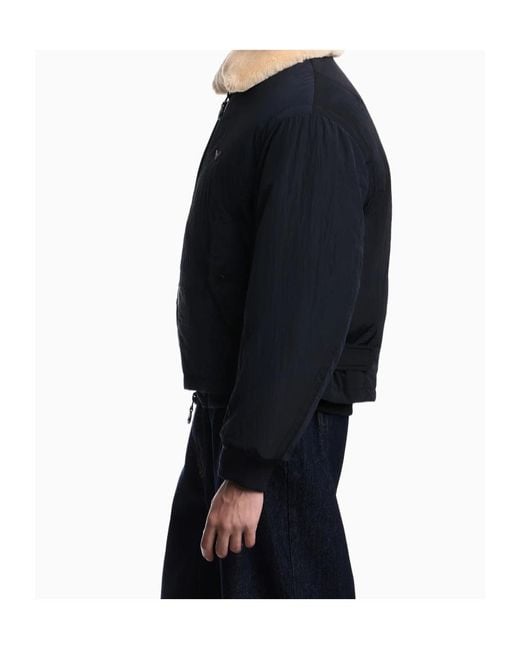Emporio Armani Blue Cropped, Collared, Color-Block Padded Jacket With A Double-Layer Zipper for men