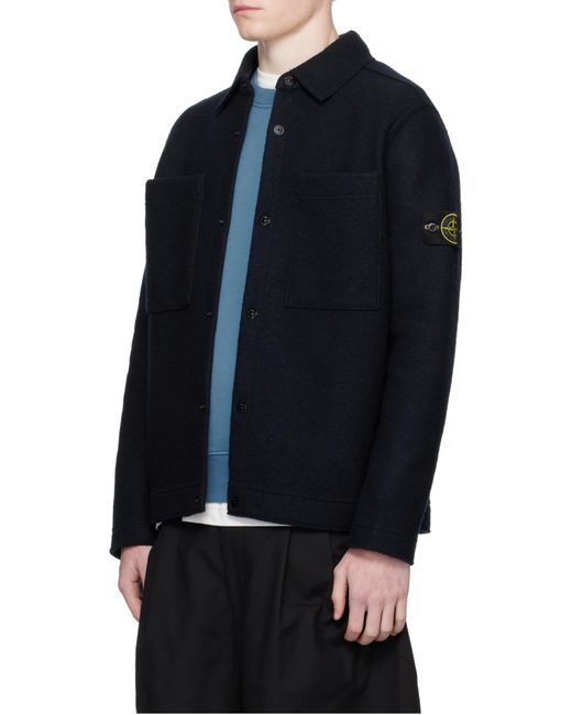 Stone Island Blue Logo Patch Buttoned Cardigan for men