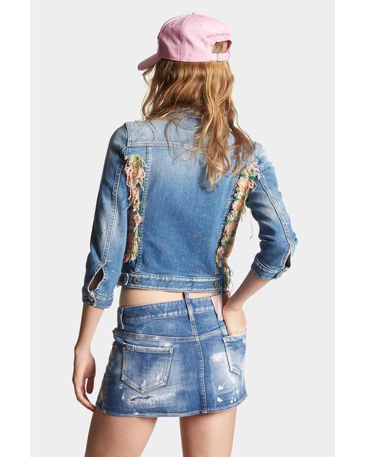 DSquared² Blue Paint-Splatter Panelled Denim Jacket