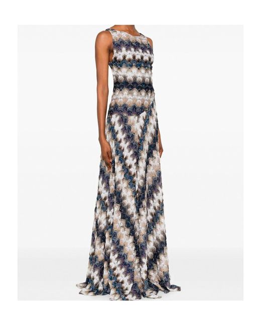 Missoni White Zigzag-Pattern Open-Back Maxi Dress
