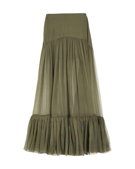 Saint Laurent Green Simple Solid-Colored Flare Skirt