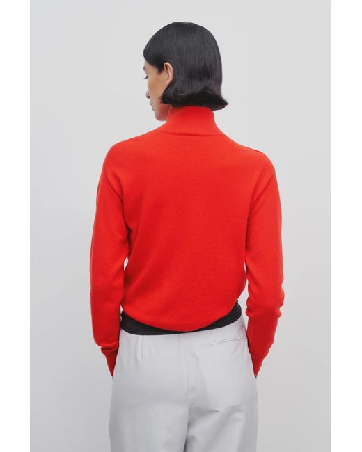 The Row Red High-Neck Asymmetrical Cashmere Sweater
