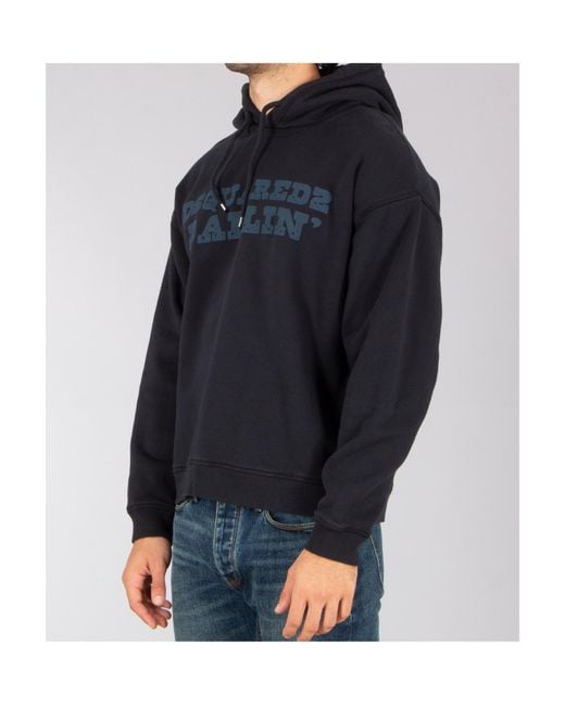 DSquared² Blue Logo Printed Drawstring Hoodie for men