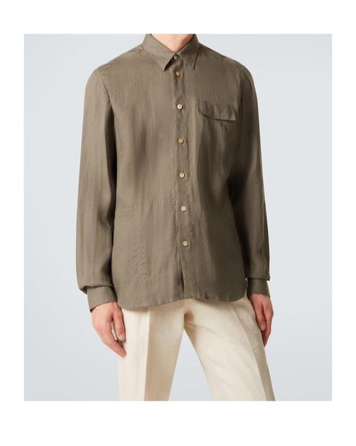 Kiton Green Linen Shirt for men