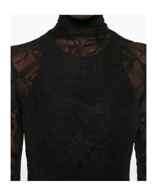 ANDAMANE Black Ziggy Lace-Patterned High-Neck Bodysuit