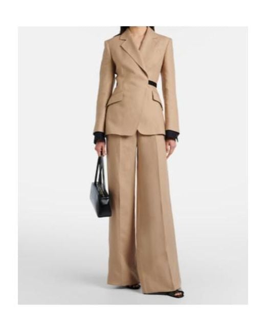 Max Mara Natural Big Pleated Linen Wide-Leg Pants