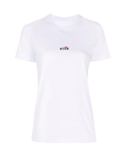 MSGM White Embroidered-Logo T-Shirt