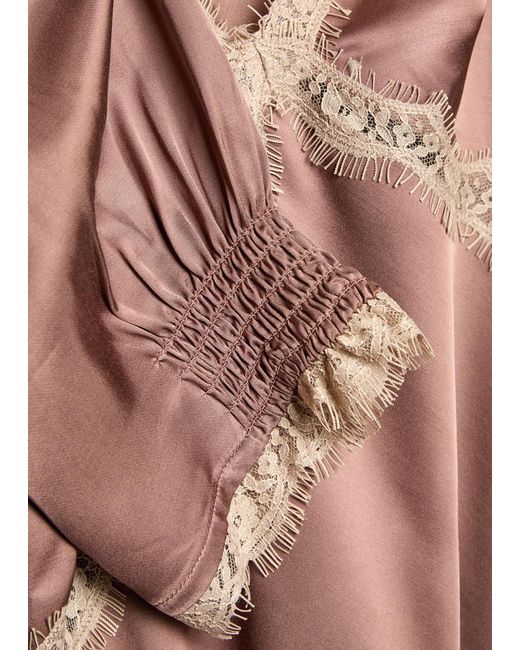 Rixo Pink Annina Lace-Embellished Satin Midi Dress