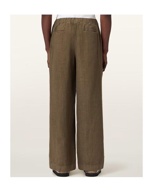 AllSaints Green Sharp Straight Leg Linen Trousers for men