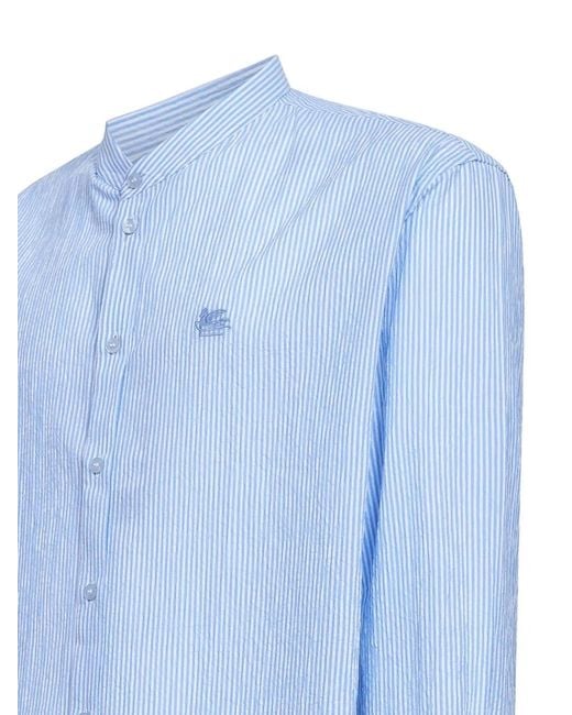 Etro Blue Logo-Embroidered Shirt for men