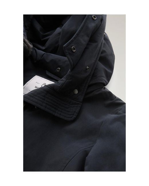 Woolrich Blue Logo-Patch Zip-Up Padded Coat