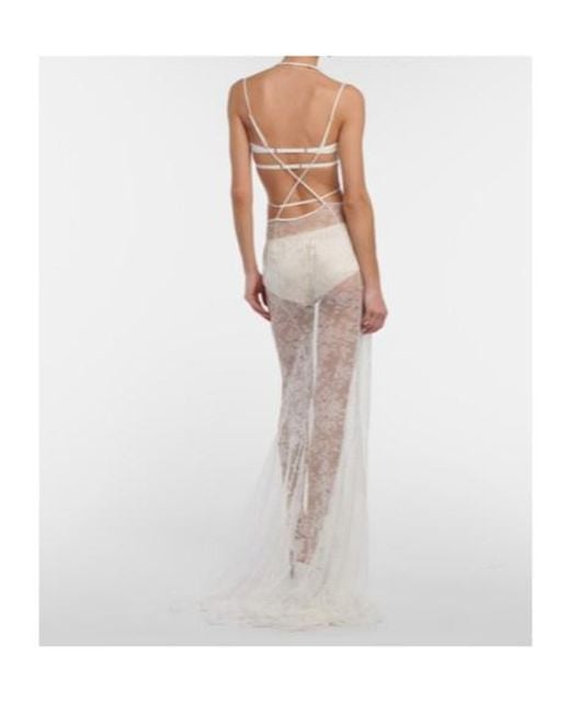 Nensi Dojaka White Bridal Halterneck Lace Gown