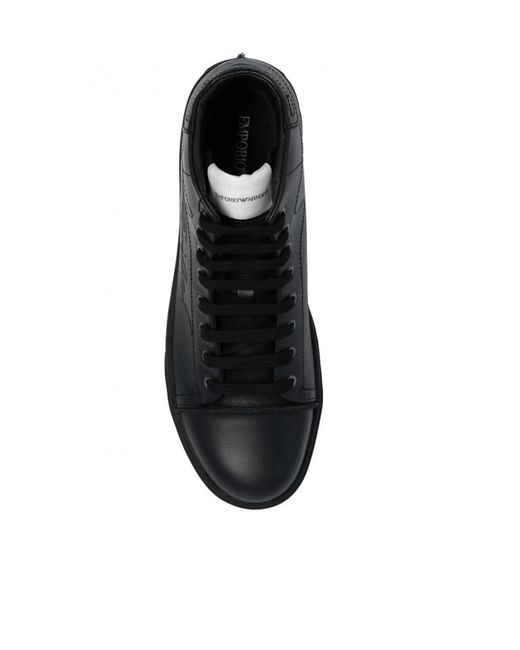 Emporio Armani Black Embossed-Logo Lace-Up Trainers for men
