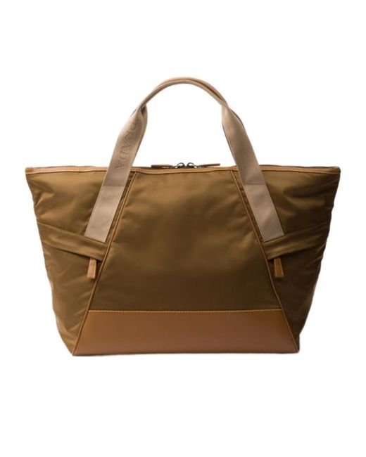 Prada Brown Re-Nylon Zipped Duffle Bag for men