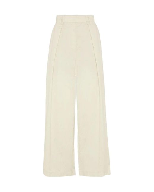 Brunello Cucinelli White Wide-Leg Cropped Trousers