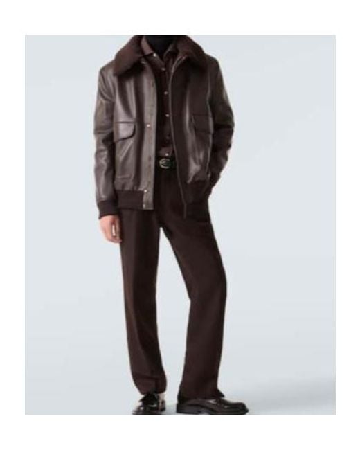 Gabriela Hearst Brown Shearling-Trimmed Leather Bomber Jacket for men