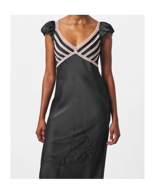 LoveShackFancy Black Brinkley Satin Midi Dress