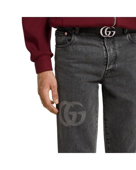 Gucci Gray Logo Detailed Slim Fit Denim Jeans for men