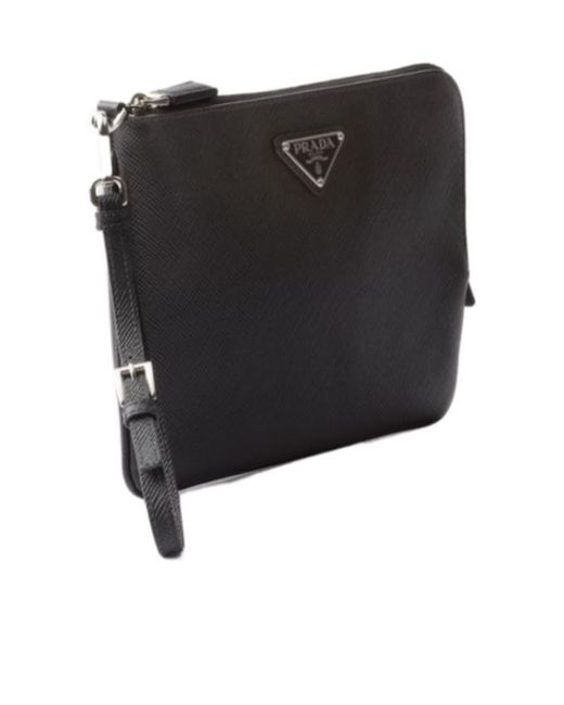 Prada Black Small Saffiano Leather Pouch for men