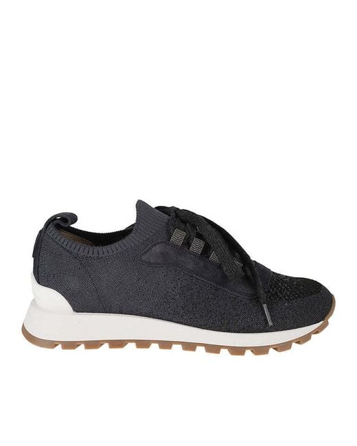 Brunello Cucinelli Black Sparkling-Cotton Knit Sneakers