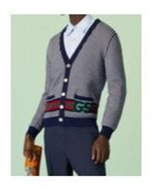Gucci Blue V-neck Monogram-print Cotton And Wool-blend Cardigan for men