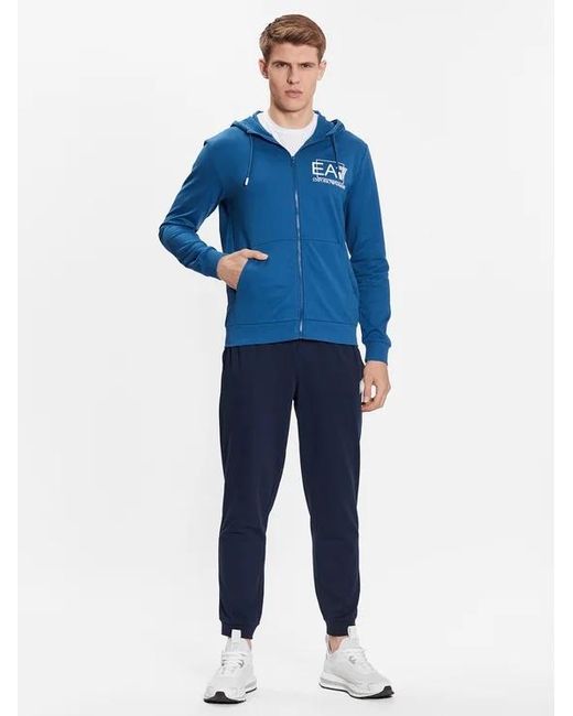 EA7 Blue Hooded Zipper Sweater for men