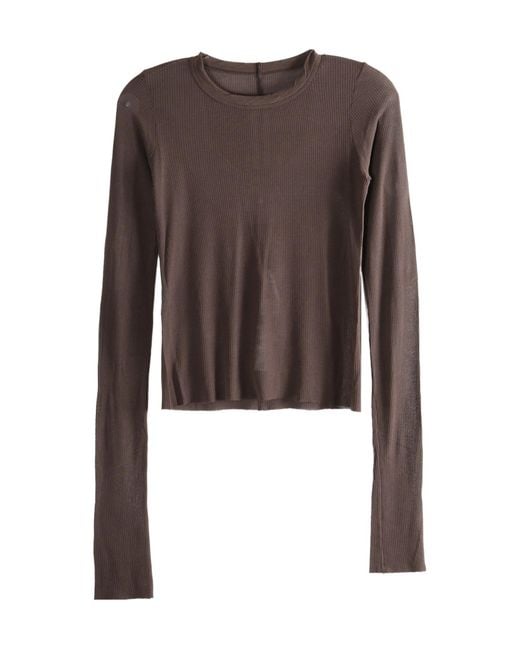 Rick Owens Brown Long-Sleeved Crewneck T-Shirt