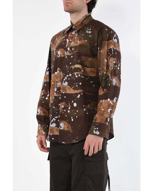 MSGM Brown Paint Splatter-Print Cotton Shirt for men