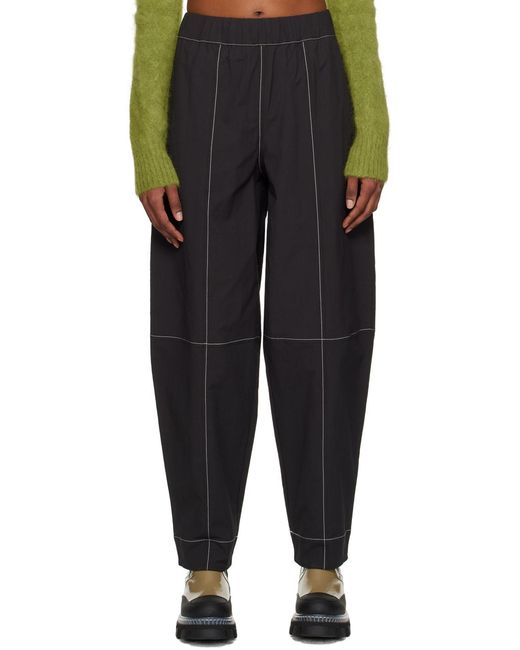 Ganni Gray Stitched Detailed Straight Leg Trousers