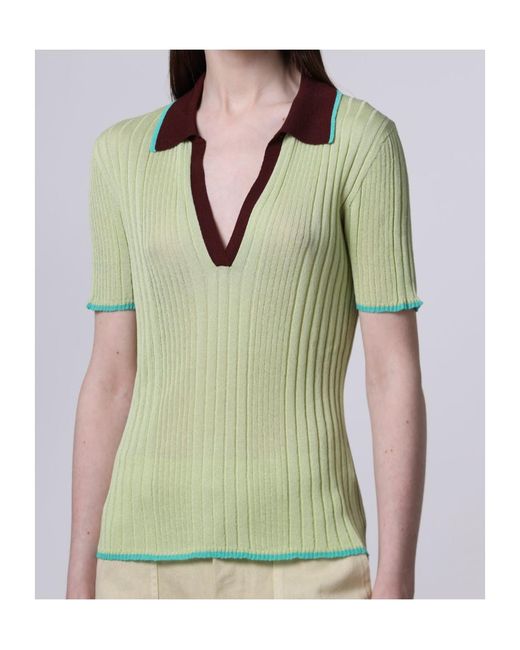 Roberto Collina Green Contrast-Stitch Ribbed Polo