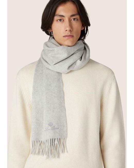 Loro Piana Gray Grande Unita Fringed-Edge Scarf for men