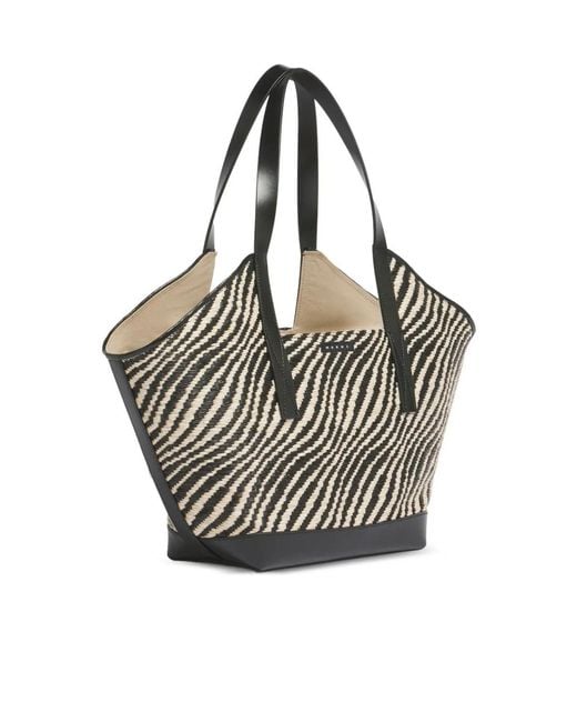 Marni Gray Raffia-Effect Waves Small Tote Bag