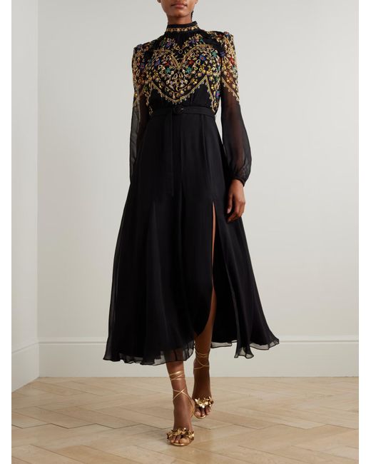Saloni Black Jacqui-B Lace-Up Printed Midi Dress