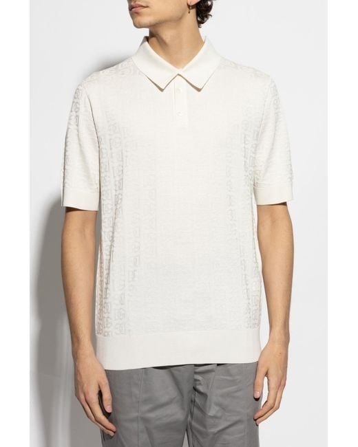 Dolce & Gabbana White Dg Logo Jacquard Knitted Polo Shirt for men