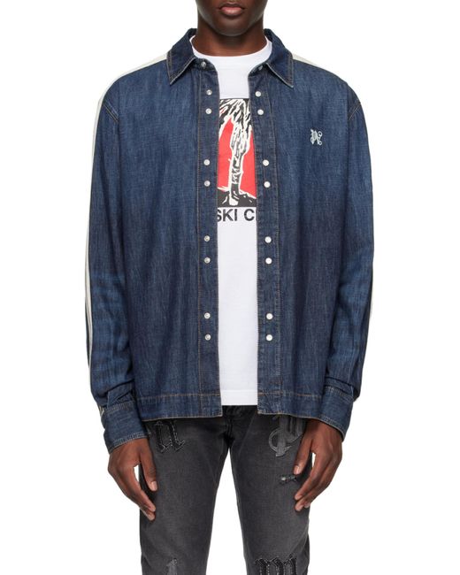 Palm Angels Blue Monogram Detailed Denim Track Jacket for men