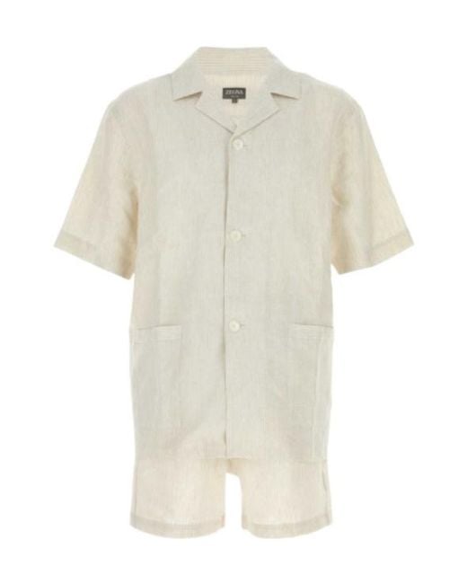 Zegna White Embroidered Linen Pyjama for men