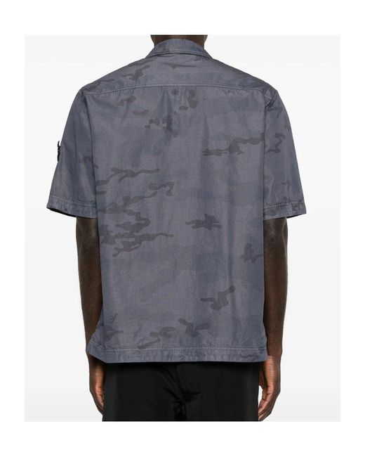 Stone Island Gray Logo Patch Camouflage Shirt for men