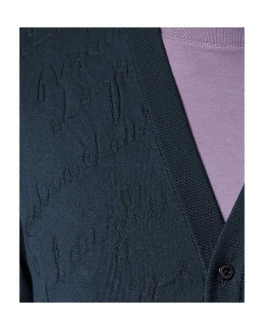 Berluti Blue Long-Sleeved Knitted Cardigan for men