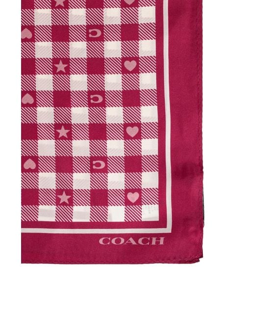 COACH Red Patterned Silk Scarf