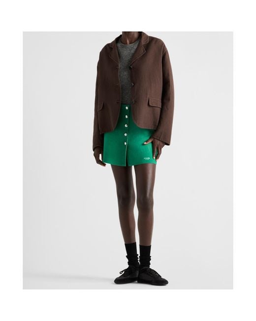 Prada Green A-Line Button Detailed Skirt