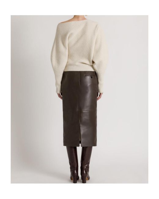 Alberta Ferretti Natural Asymmetric Ribbed Sweater