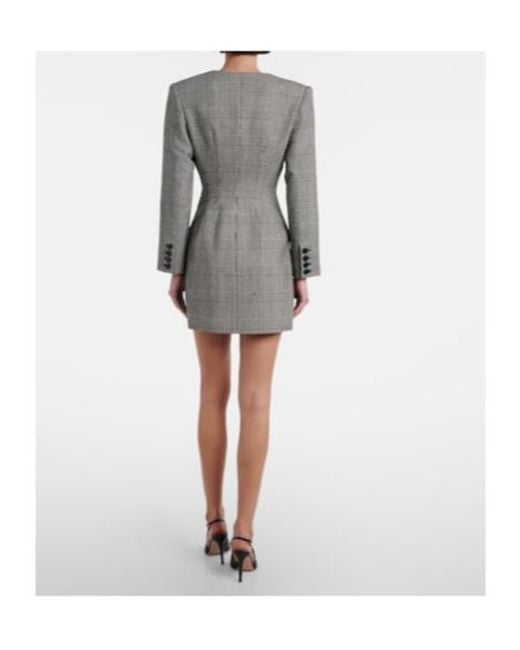 Self-Portrait Gray Checked Wool-Blend Minidress