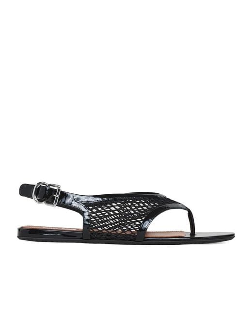 Alaïa White Sandales Tong En Résille Et Cuir Verni