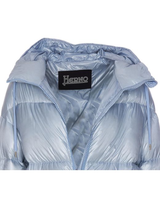Herno Blue Quilted Hooded Drawstring Down Jacket