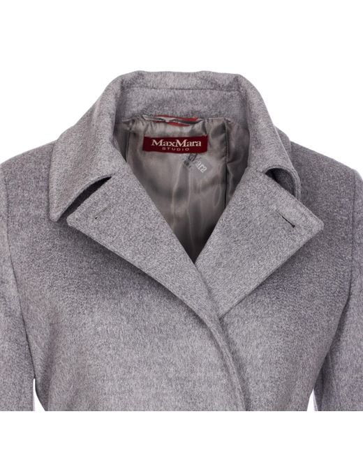 Max Mara Gray Lapel Long-Sleeved Coat