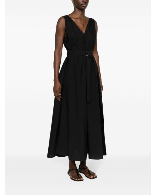 Brunello Cucinelli Black Belted Pleated Midi Dress