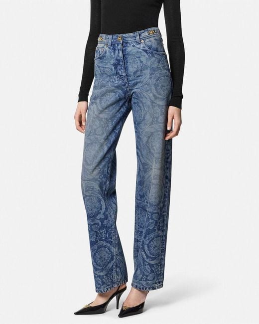 Versace Blue Barocco Pattern Jeans