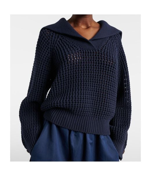 Brunello Cucinelli Blue Cotton-Blend Polo Sweater
