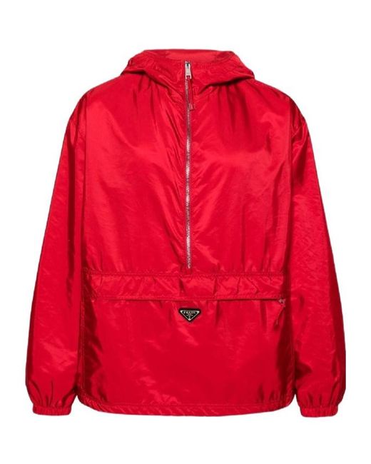Prada Red Enamel-Logo Hooded Jacket for men