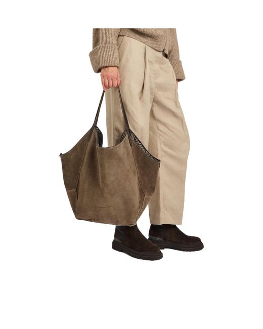 Brunello Cucinelli Brown Reversible Suede Tote